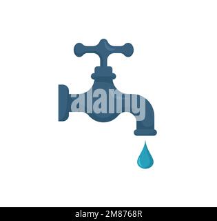 Wasserhahnsymbol für Web. Einfaches Wasserhahn-Vektordesign. Wasserhahn mit Symbol für herunterfallendes Netz isoliert auf weiß. Logo des Wasserhahns im Garten. Fa Stock Vektor