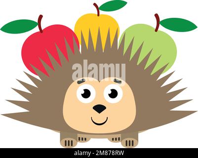 Cartoon-Igel mit Äpfeln. Lustiges Tiersymbol Stock Vektor