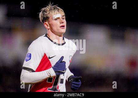 VEGHEL, NIEDERLANDE - JANUAR 12: Taylor Booth vom FC Utrecht mit Verletzung über seinem Auge während des Spiels der niederländischen TOTO KNVB Cup Runde 2 zwischen dem Blauw Geel '38 und dem FC Utrecht im Prins Willem Alexander Sportpark am 12. Januar 2023 in Veghel, Niederlande (Foto von Joris Verwijst/Orange Pictures) Stockfoto