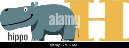 H-Buchstabe. Englisches Alphabet lernt Wort mit Nilpferd Stock Vektor