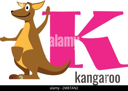 Briefkarte K. Cartoon-Känguru. Buchstabensymbol Stock Vektor