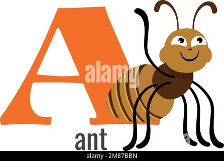 Eine Briefkarte. Zeichentrickameise auf Alphabet-Symbol Stock Vektor