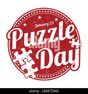 Puzzle-Day-Grunge-Gummistempel auf weißem Hintergrund, Vektorgrafik Stock Vektor