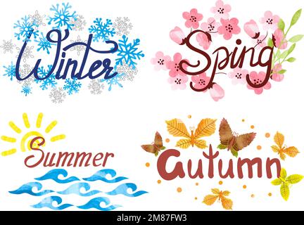 Four Seasons - Winter, Frühling, Sommer, Herbst. Vektor-Aquarell-Darstellung. Stock Vektor