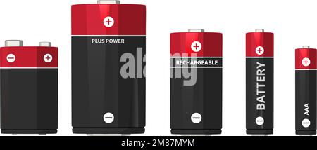 Batteriesatz. Cartoon-Energiespeicher unterschiedlicher Größe Stock Vektor