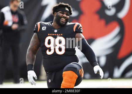 Cincinnati Bengals nose tackle D.J. Reader (98) celebrates a sack during an  NFL football game against the San Francisco 49ers, Sunday, Dec. 12, 2021,  in Cincinnati. (AP Photo/Emilee Chinn Stock Photo - Alamy