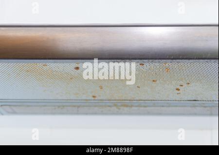 Flecken und Schmutz an der Haube in der Küche. Stockfoto