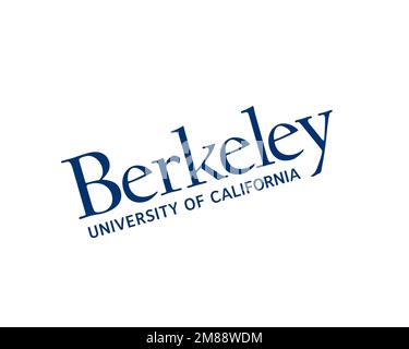 University of California Berkeley, gedrehtes Logo, weißer Hintergrund Stockfoto