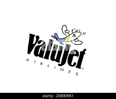 Valujet Airline, gedrehtes Logo, weißer Hintergrund B Stockfoto