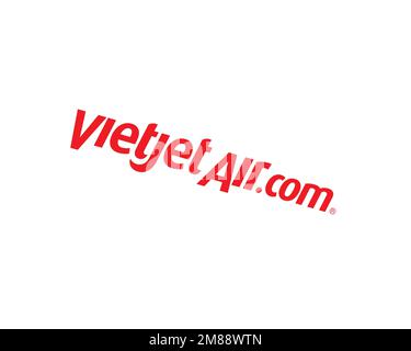 VietJet Air, gedrehtes Logo, weißer Hintergrund B Stockfoto