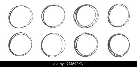 Ein Satz handgezeichneter Kreise, ein Rahmen, Ovale mit Filzspitze. Doodle kreisförmige Rahmenelemente isolierte Vektordarstellung Stock Vektor