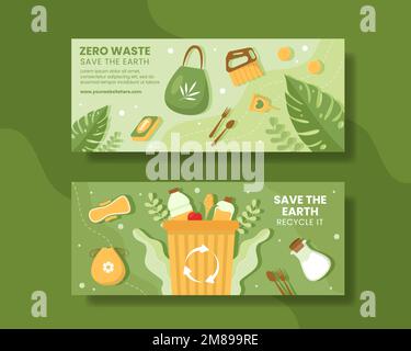Abfallfreies Horizontales Banner Flache Umgebung Cartoon Handgezeichnete Vorlagen Illustration Stock Vektor