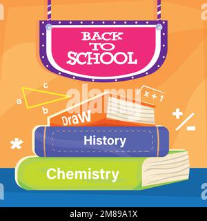 Stapel verschiedener Bücher Zurück zur Schule Poster Vector Stock Vektor