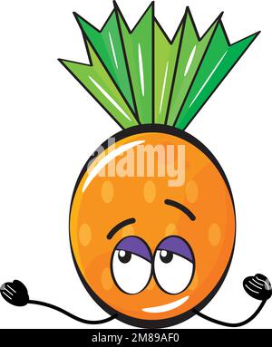 Isolierter Cartoon-Charaktervektor mit süßer, gelangweilter Ananas Stock Vektor