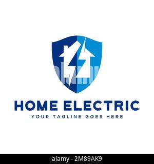 Einzigartiges Haus und Strom oder Strom in Wache oder Abschirmung Grafik Symbol Logo Design abstraktes Konzept Vektormaterial. Zu Hause oder in der Technik Stock Vektor