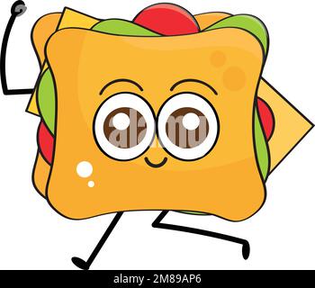Isolierter, süßer, glücklicher Sandwich-Cartoon-Charakter-Vektor Stock Vektor