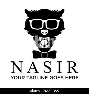 Einzigartiges, gruseliges Tiergesicht wie Hund oder Fuchs mit Augenglas Grafik Symbol Logo Design abstraktes Konzept Vektormaterial. Verwandtes Tier oder Raubtier Stock Vektor