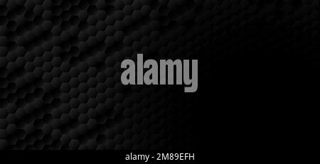 Schwarzer Hintergrund in Wabenform mit Kopierbereich, Polygonmuster, Hell und Schatten auf dunklem Hintergrund und geprägtem Sechseck Stockfoto