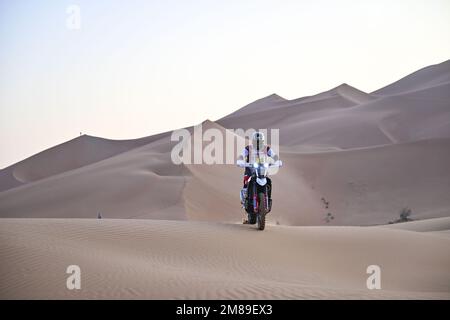 Saudi-Arabien – 12/01/2023, 16 ZWEIGSTELLE Ross (bwa), Hero Motorsports Team Rally, Hero, Moto, FIM W2RC, Motul, Action während der Phase 11 des Dakar 2023 zwischen Shaybah und dem Leere Quarter Marathon, am 12. Januar 2023 im Leere Quarter Marathon, Saudi-Arabien - Foto: Gigi Soldano /DPPI/LiveMedia Stockfoto