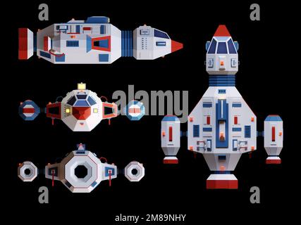 3D Raumschiff - Ansichten von allen Seiten Stockfoto