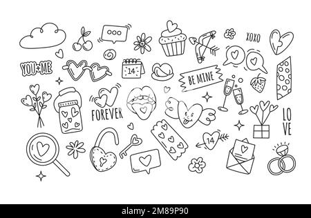 Doodle Love Elements für Valentinstag auf weißem Hintergrund Stock Vektor