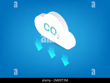 CO2 Neutral. Null-Emissionen-Nettokonzept. Verringerung der Kohlendioxidemissionen. Darstellung der isometrischen Wolke. Stock Vektor