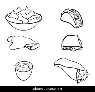 Vektorset mit handgezogenem mexikanischem Essen. Vektordarstellung im Skizzenstil Stock Vektor