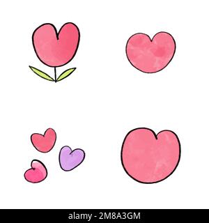 Vektorset mit rosafarbenen, wasserfarbenen Herzen. Stock Vektor