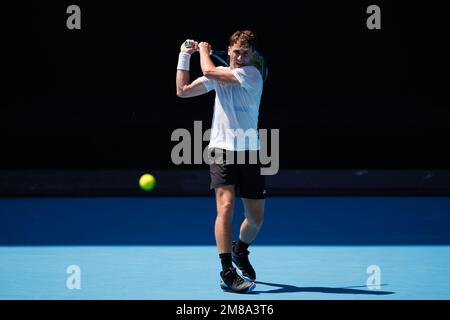 Melbourne Park 13/1/2023. Casper RUUD (NOR) in Aktion während des Trainings bei den Australian Open 2023. Corleve/Alamy Live News Stockfoto