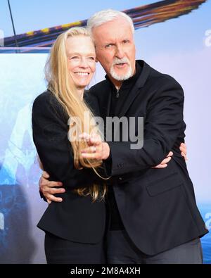 12. Januar 2023, Hollywood: Suzy Amis Cameron und James Cameron besuchen James Cameron und Jon Landau Hand and Footprint in Cement Ceremony. (Kreditbild: © Billy Bennight/ZUMA Press Wire) NUR REDAKTIONELLE VERWENDUNG! Nicht für den kommerziellen GEBRAUCH! Stockfoto