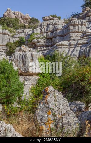 Karstische Felsformationen im Torcal de Antequera Nationalpark, Malaga, Spanien Stockfoto