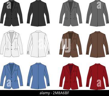 Anzug Jacke Vektorschablone Zeichnungsset Stock Vektor