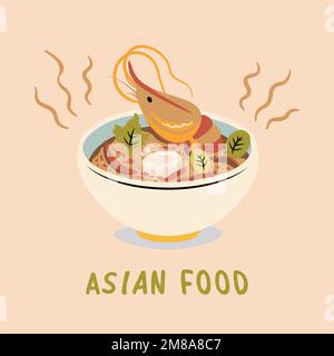 asiatische Suppe mit Hummer-Garnelen-Vektor Stock Vektor