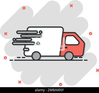 Versand schnell Symbol in Comic-Stil. Lieferung LKW Cartoon Vektor Illustration auf isolierten Hintergrund. Express logistic Splash Effect Zeichen Business con Stock Vektor