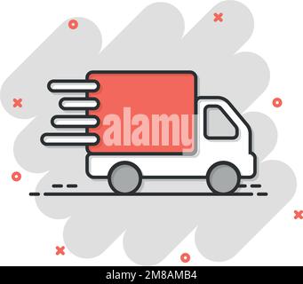 Versand schnell Symbol in Comic-Stil. Lieferung LKW Cartoon Vektor Illustration auf isolierten Hintergrund. Express logistic Splash Effect Zeichen Business con Stock Vektor