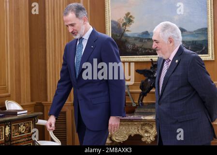 Madrid, Spanien. 13. Januar 2023. SM. El Rey Felipe VI während der Auslieferung der Iberdrola-Stipendien in Madrid, 13. Januar 2013. Kredit: CORDON PRESS/Alamy Live News Stockfoto