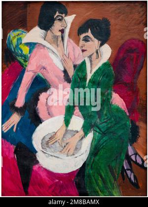 Ernst Ludwig Kirchner, zwei Frauen an der Spüle: Die Schwestern, Porträt in Öl auf Leinwand, 1913 Stockfoto