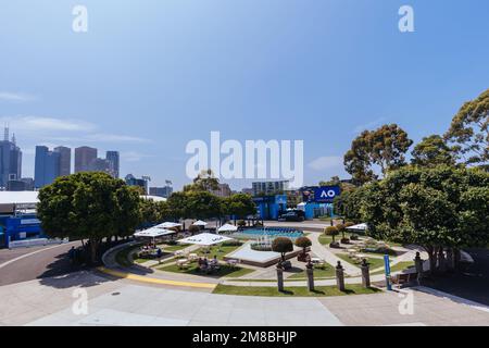 Melbourne, Victoria, Australien. 13. Januar 2023. MELBOURNE, AUSTRALIEN - 13. JANUAR: Aufnahmen der Atmosphäre und des Veranstaltungsortes vor der 2023 Australian Open im Melbourne Park am 13. Januar 2023 in Melbourne, Australien. (Kreditbild: © Chris Putnam/ZUMA Press Wire) NUR REDAKTIONELLE VERWENDUNG! Nicht für den kommerziellen GEBRAUCH! Stockfoto