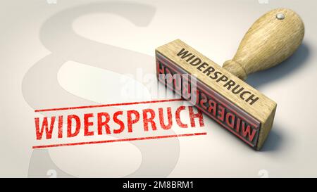 Ein Stempel mit dem deutschen Wort „Widerspruch“ (Widerspruch) Stockfoto