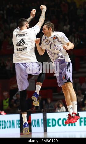 Belgrad, Serbien, 10. Januar 2023. Fabien Causeur von Real Madrid reagiert während des EuroLeague-Spiels der Turkish Airlines 2022/2023 zwischen Crvena Zvezda mts Belgrad gegen Real Madrid in der Aleksandar Nikolic Hall in Belgrad, Serbien. 10. Januar 2023. Kredit: Nikola Krstic/Alamy Stockfoto