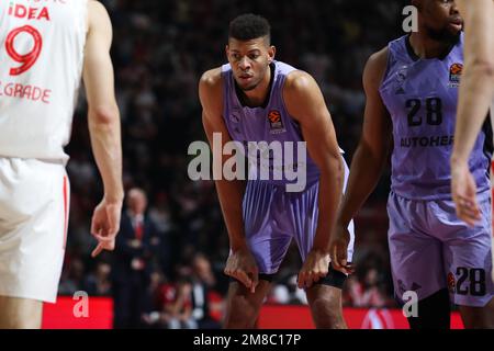 Belgrad, Serbien, 10. Januar 2023. Walter Tavares von Real Madrid reagiert während des EuroLeague-Spiels der Turkish Airlines 2022/2023 zwischen Crvena Zvezda mts Belgrad gegen Real Madrid in der Aleksandar Nikolic Hall in Belgrad, Serbien. 10. Januar 2023. Kredit: Nikola Krstic/Alamy Stockfoto