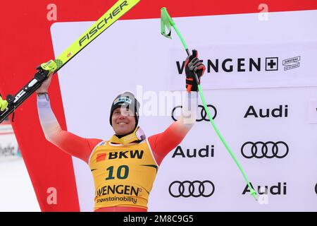 Wengen, Schweiz. 13. Januar 2023. 2023 FIS ALPINE WORLD CUP SKI, SG MENWengen, Schweiz, SUI 2023-01-13 - Freitag das Bild zeigt ROGENTIN Stefan (SUI) SECOND CLASSIFIED Credit: Independent Photo Agency/Alamy Live News Stockfoto