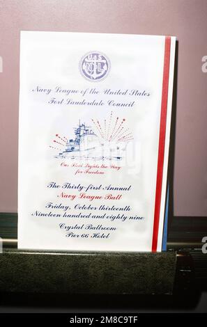 Das Programm für den 31. Jährlichen Navy League Ball, eine der Aktivitäten der Navy Würdigungswoche 1989. Basis: Fort Lauderdale Bundesstaat: Florida (FL) Land: Vereinigte Staaten von Amerika (USA) Stockfoto