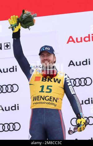 Wengen, Schweiz. 13. Januar 2023. 2023 FIS ALPINE WORLD CUP SKI, SG MENWengen, Schweiz, SUI 2023-01-13 - Friday Image Shows KILDE Aleksander Aamodt (NOR) FIRST CLASSIFIED Credit: Independent Photo Agency/Alamy Live News Stockfoto