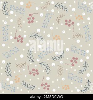 Winter nahtlose Muster mit Schneeflocken und Zweige Fichte. Vector Illustration. Stockfoto
