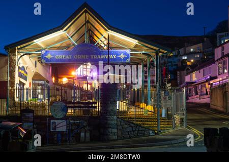 Der Great Orme Tramway Terminus, Llandudno, ist für den Winter geschlossen. Bild wurde im Januar 2023 aufgenommen. Stockfoto