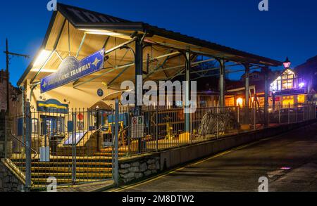 Der Great Orme Tramway Terminus, Llandudno, ist für den Winter geschlossen. Bild wurde im Januar 2023 aufgenommen. Stockfoto