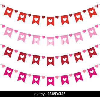 Banner mit roten und rosa Herzen setzen Vektordarstellung isoliert auf weißem Hintergrund. Stock Vektor
