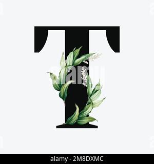 T-Vektor mit botanischem Großbuchstaben Stock Vektor