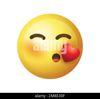 Vektordarstellung mit Emoticon hoher Qualität auf weißem Hintergrund. Emoji mit fliegendem Küssherz. Ein gelber Emoji-Kuss. Stock Vektor